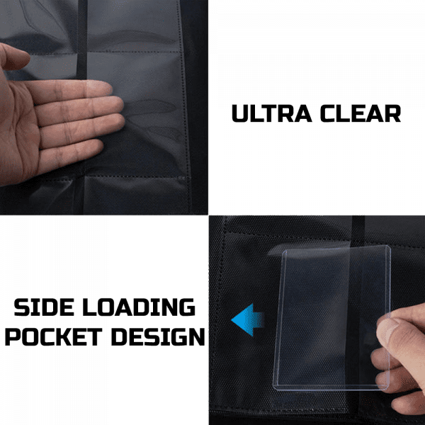 Caracteristicas de archivadores con cremallera para guardar cartas y cromos coleccionables. Diseño resistente, con logotipo en relieve y costuras reforzadas, ideal para proteger y organizar tu colección.