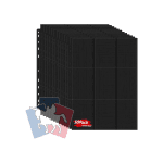 Pack de 50 hojas negras de 9 bolsillos (3x3) de doble cara, compatibles con archivadores para cartas y cromos coleccionables. Diseño opaco para mayor protección y organización de la colección.