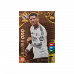 Tarjeta de colección Panini Adrenalyn XL "Balón de oro". Diseño dorado con estadísticas y el jugador Bellingham