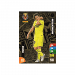 Tarjeta de colección Panini Adrenalyn XL "Momentum". Diseño dorado con estadísticas y el jugador Parejo.