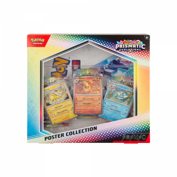 Póster decorativo de la serie Pokémon Evoluciones Prismáticas. Impresión de alta calidad con ilustraciones detalladas, perfecto para decorar habitaciones de fans y coleccionistas de Pokémon.