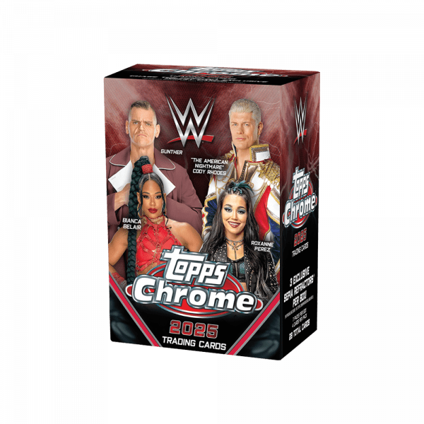 Caja de sobres de la colección Topps Chrome WWE 2025